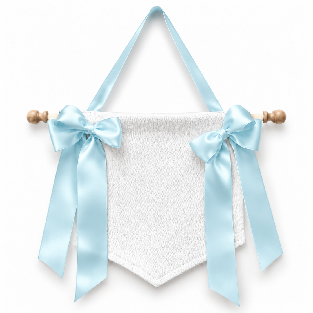 Custom Monogram White Banner With Icy Blue Bows Banner Set