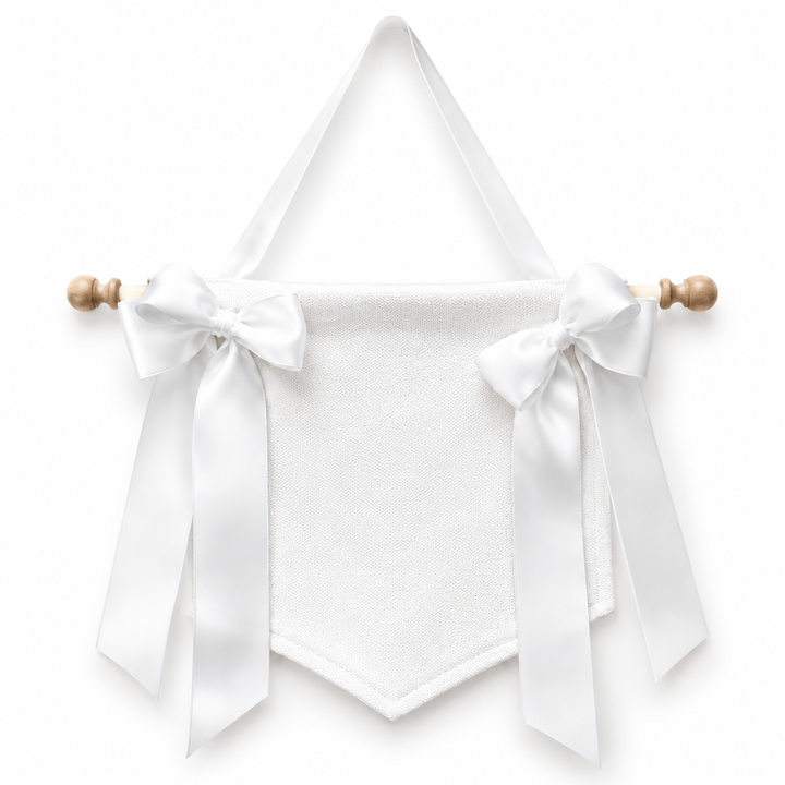 CUSTOM MONOGRAM WHITE BANNER WITH WHITE BOWS BANNER SET