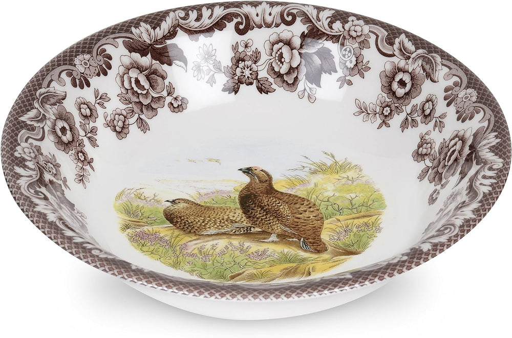 woodland spode ascot cereal bowl with red grouse in center