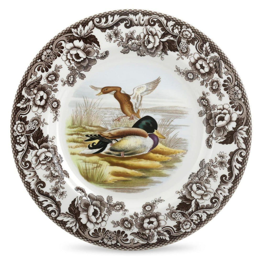 mallard duck in center of woodland spode plate