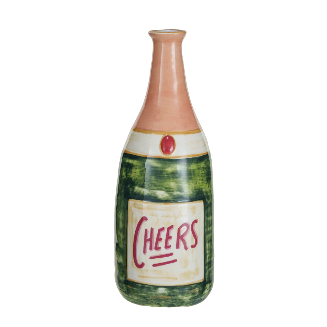 Decorative bottle with 'Cheers' label on a white background