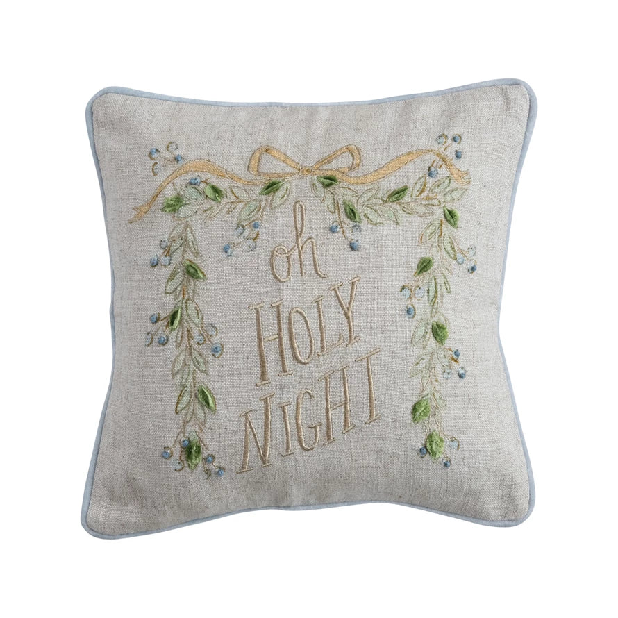 OH HOLY NIGHT SQUARE THROW PILLOW WITH BABY BLUE TRIM