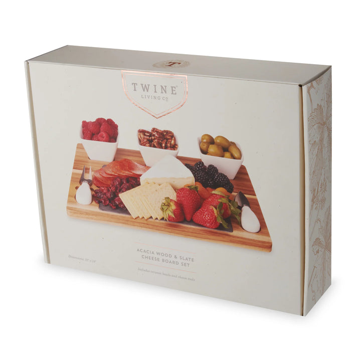 TWINE ACACIA & SLATE CHEESE BAORD WITH CERAMIC BOWLS