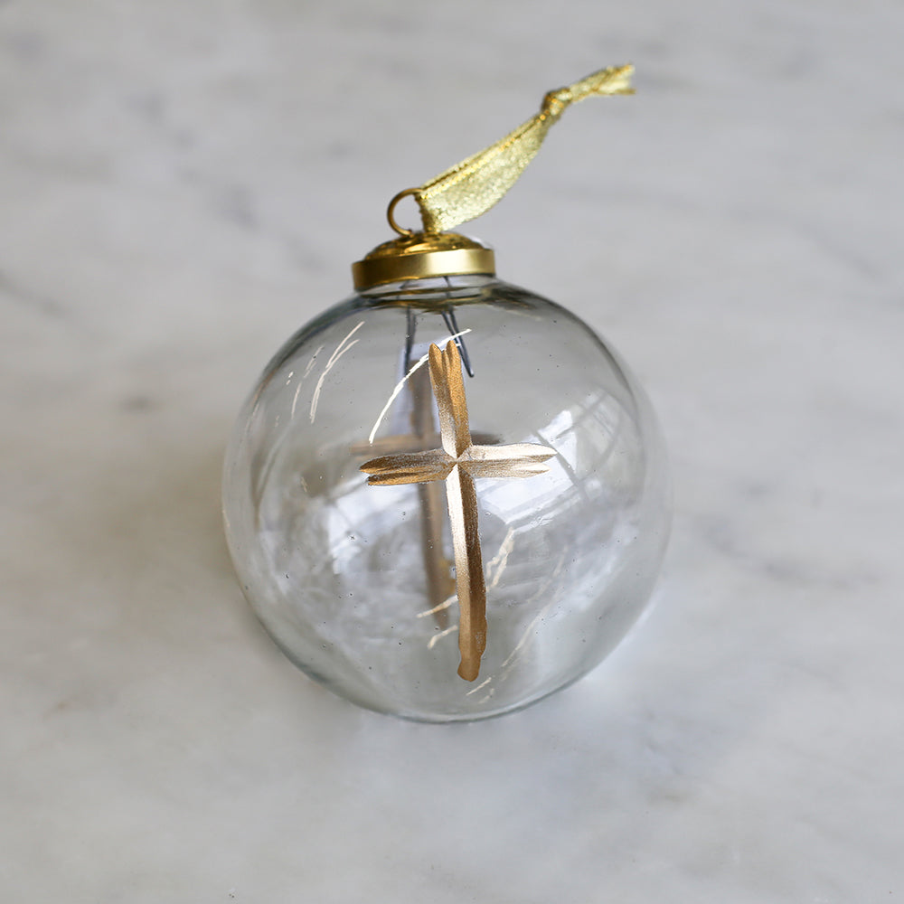 clear cruix glass ball ornament