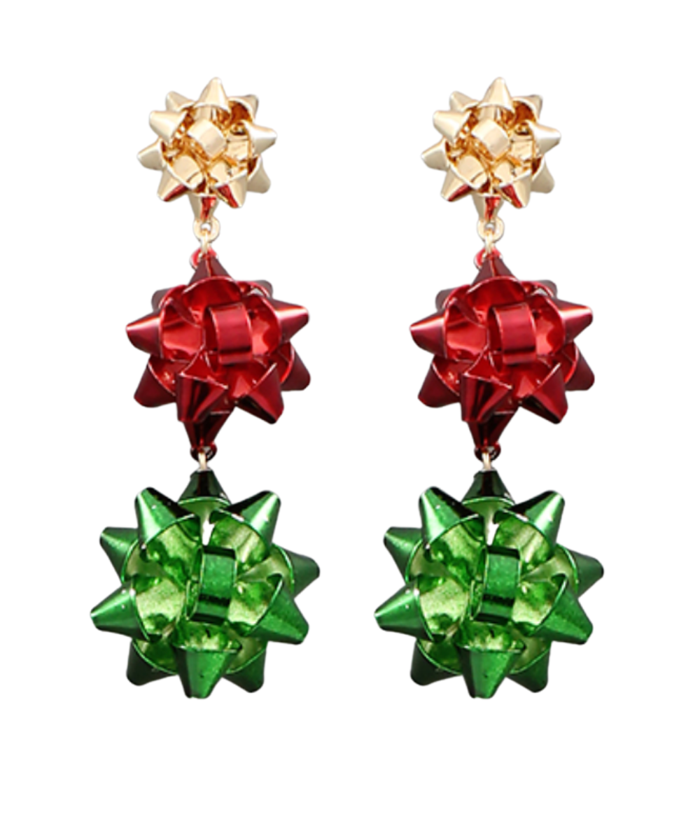 RED & GREEN CHRISTMAS GIFT BOW EARRINGS