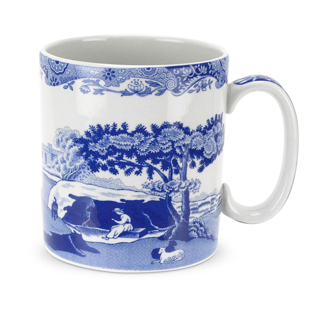 blue and white mug on white background