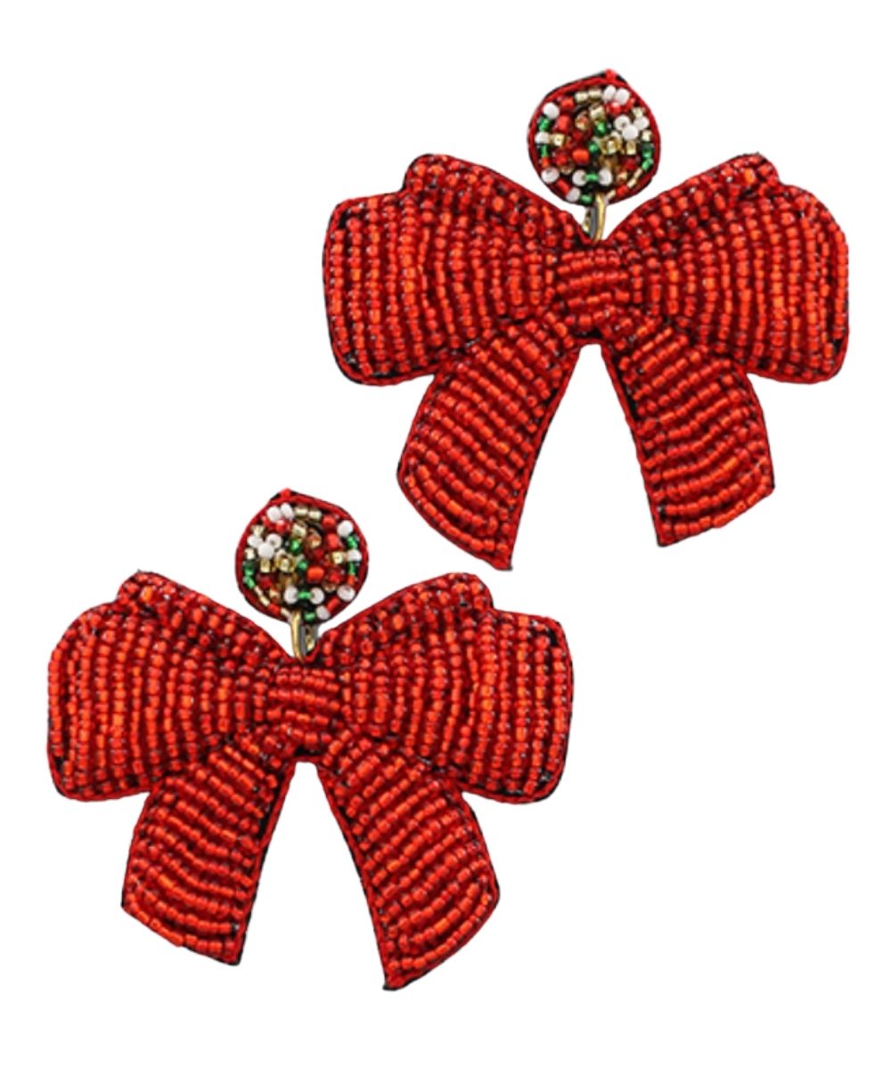 RED CHRISTMAS BOW EARRINGS