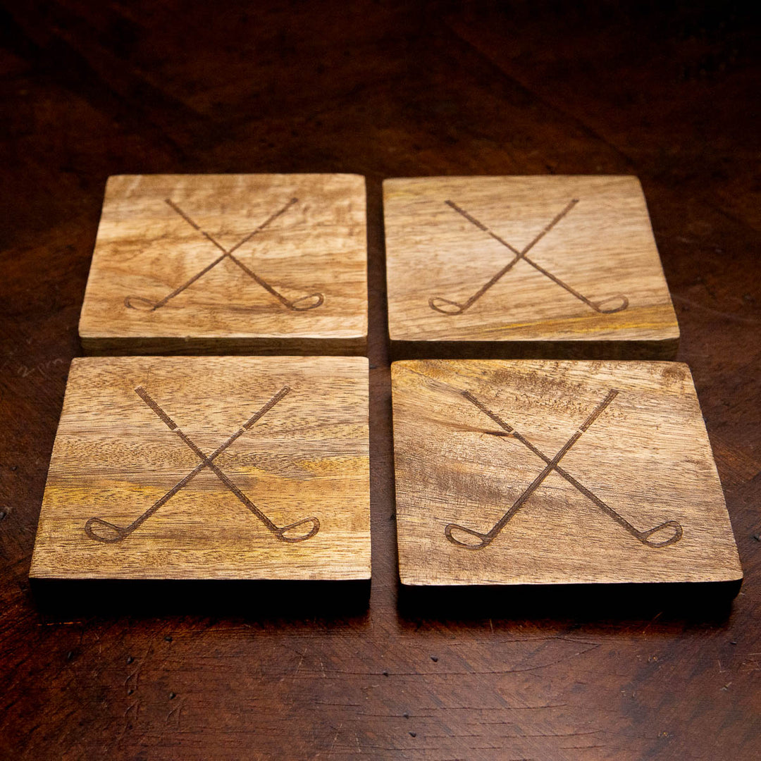 GOLF ETCHED WOOD COASTERS