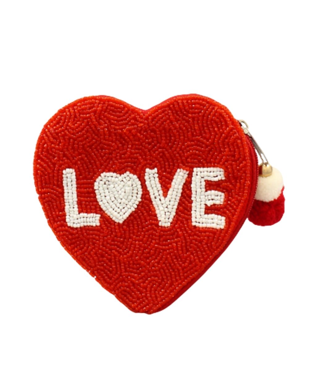 HEART SHAPED LOVE BEADED COIN POUCH