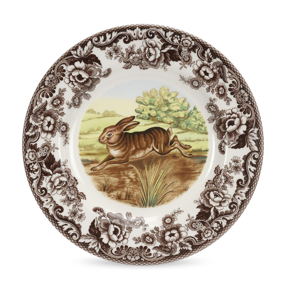spode woodland dinner plate with rabbit in center
