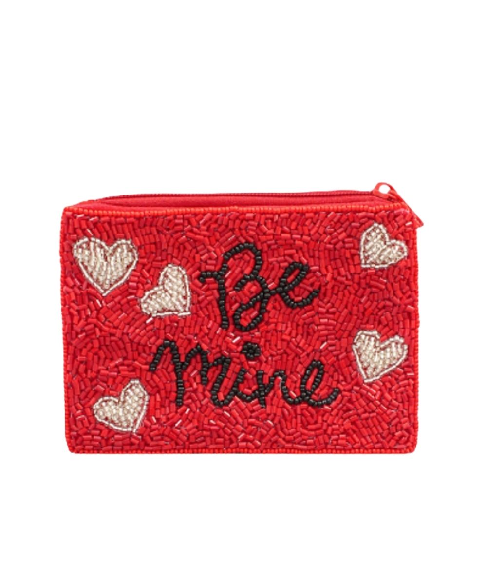 BE MINE BEADED COIN POUCH