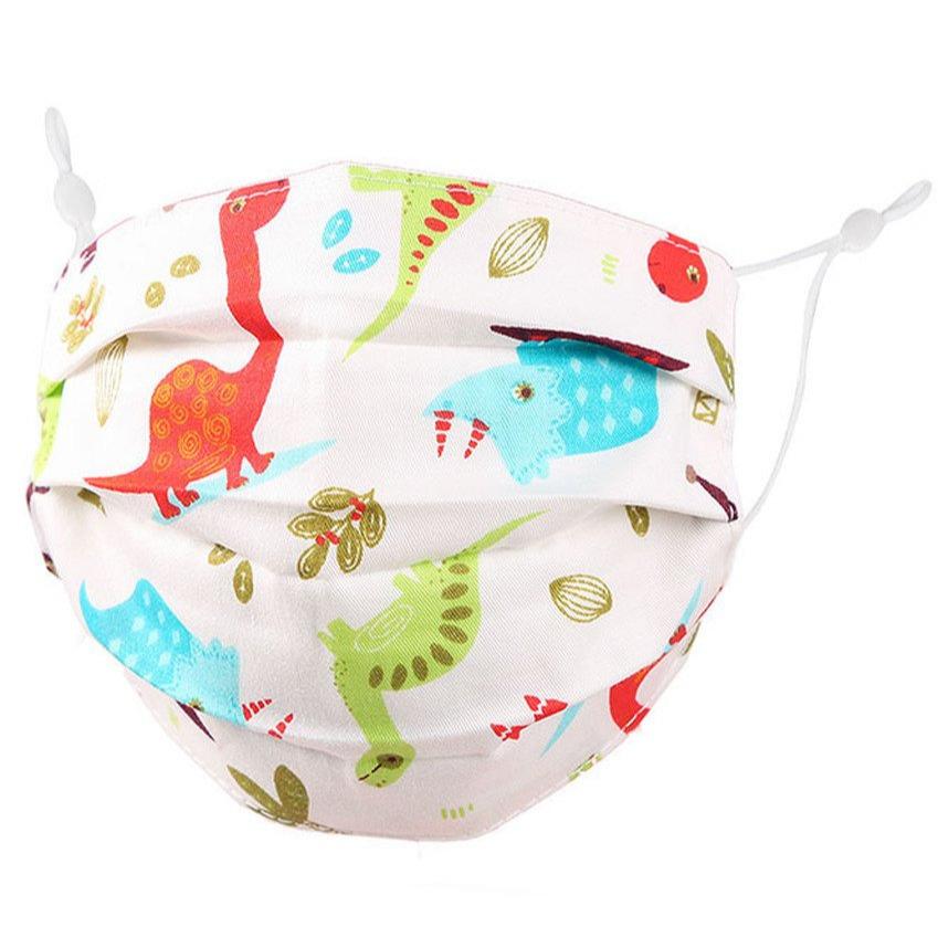 KIDS GREEN, RED & BLUE DINO FABRIC FACE MASK