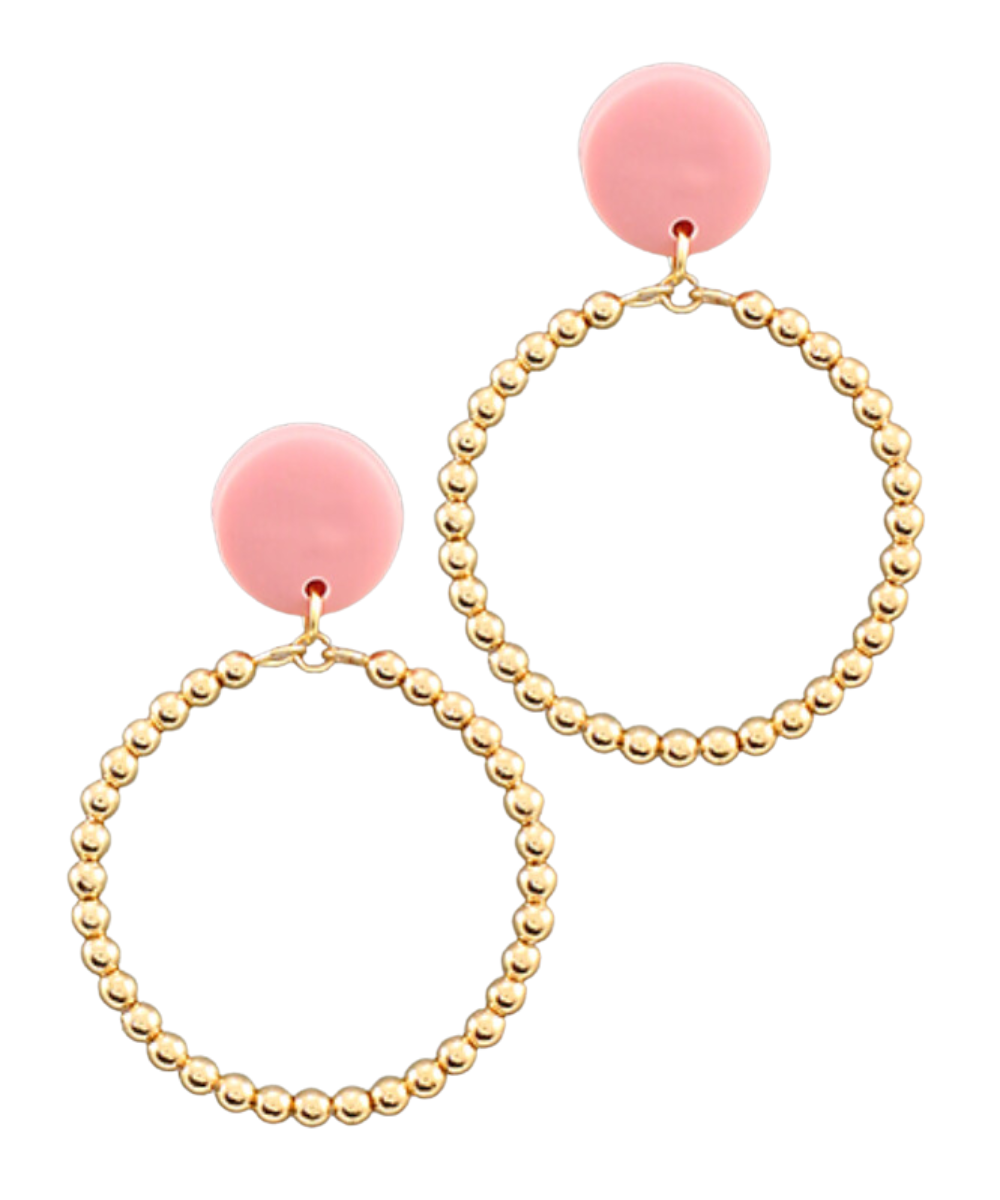 PINK CLAY DISK & BALL CIRCLE EARRINGS