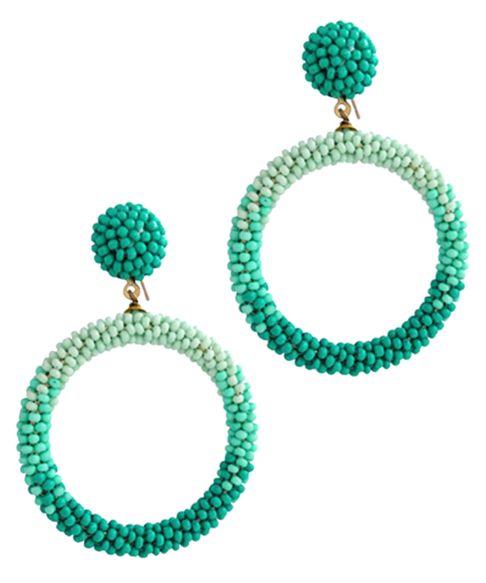 GREEN OMBRE BEADED CIRCLE EARRINGS