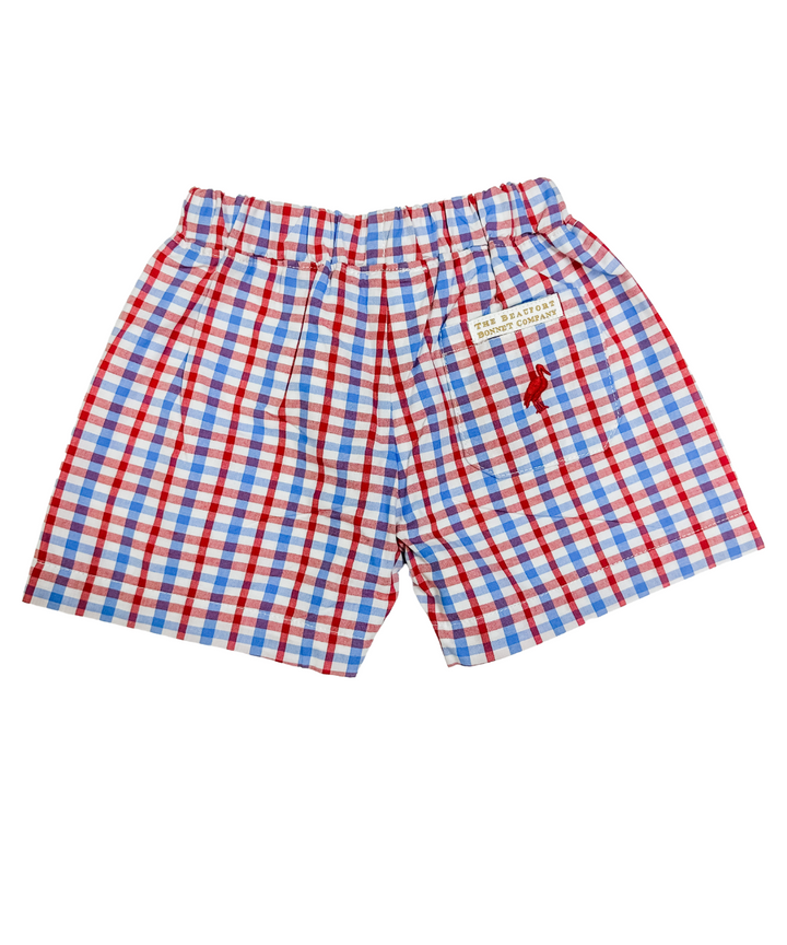 PROVINCETOWN PLAID SHELTON SHORTS WITH RICHMOND RED STORK