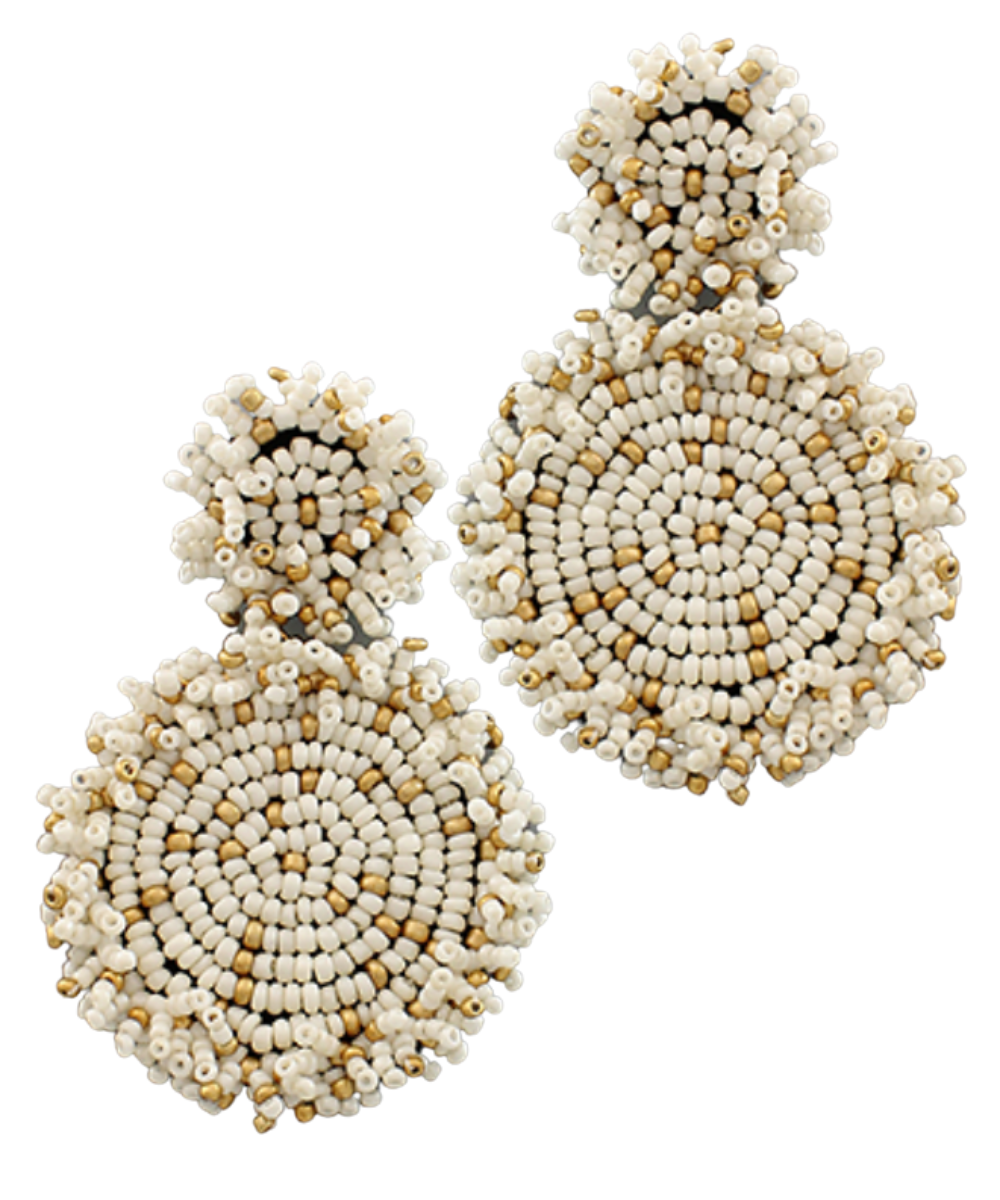 IVORY & GOLD BEADED DOUBLE DISC EARRING