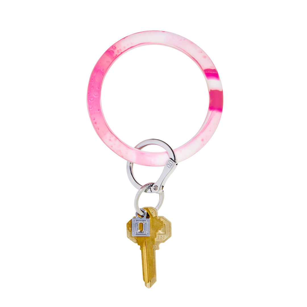 BIG O SILICONE KEY RING IN TICKLED PINK MARBLE