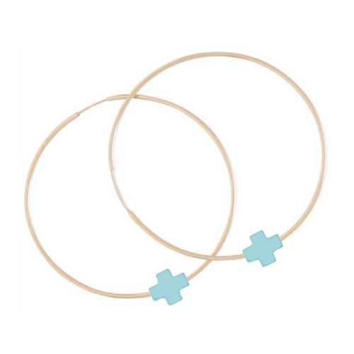 ENDLESS GOLD HOOP SIGNATURE CROSS, TURQUOISE