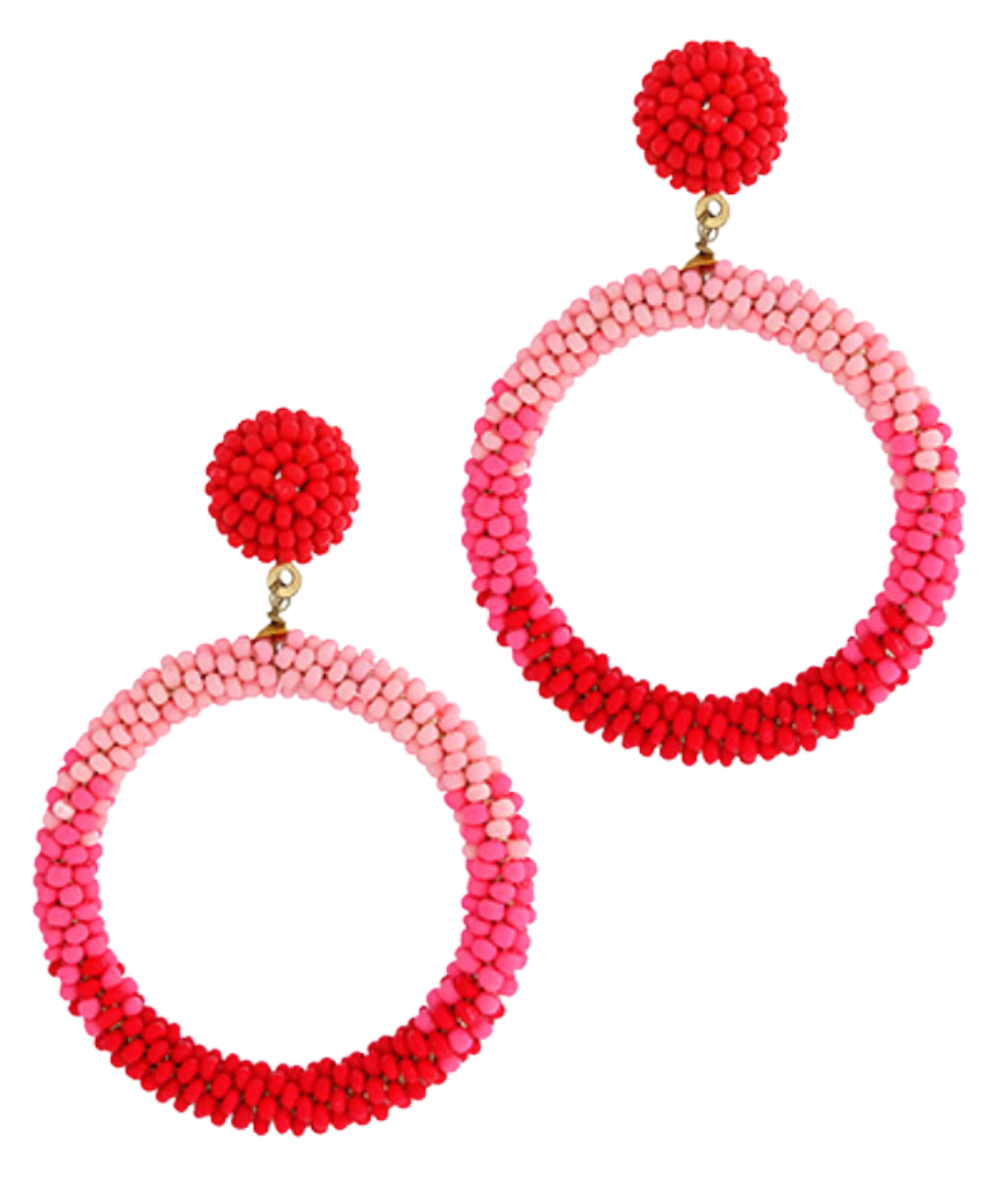 CORAL OMBRE BEADED CIRCLE EARRINGS