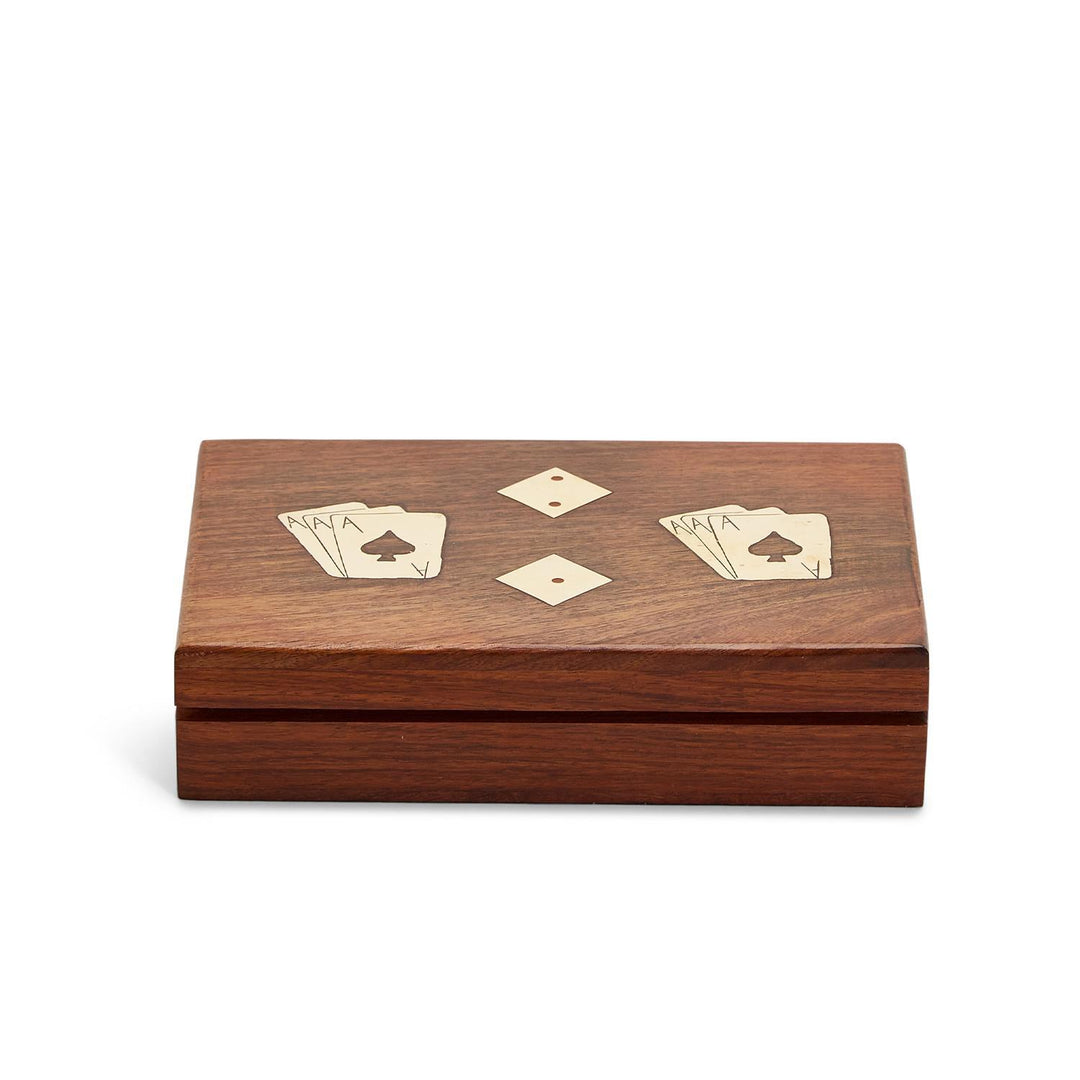 WOOD CRAFTED PLAYING CARD & DICE GAME SET