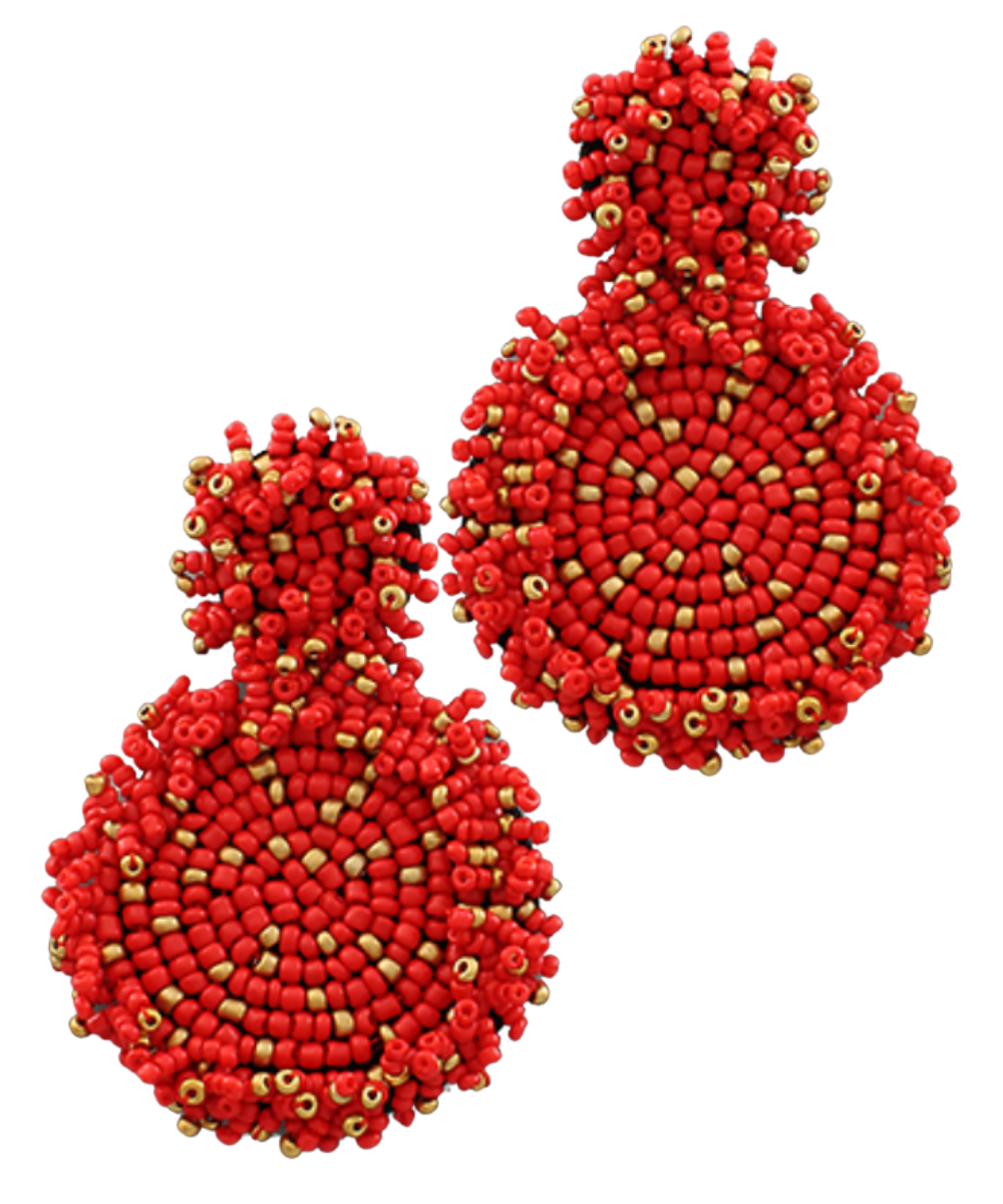 RED & GOLD BEADED DOUBLE DISC EARRING