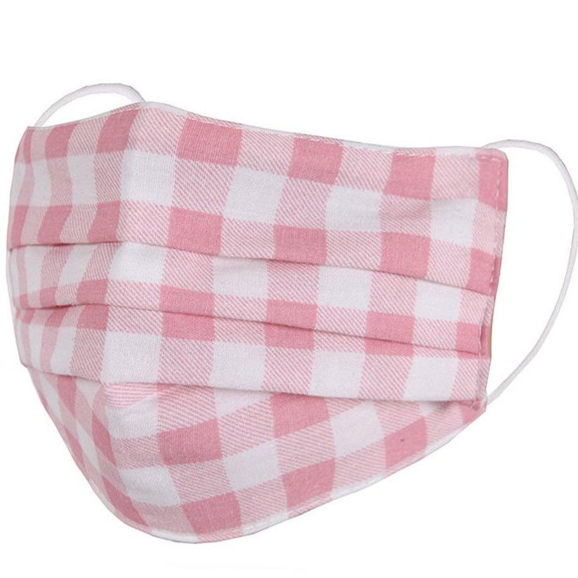 KIDS PINK GINGHAM FABRIC FACE MASK