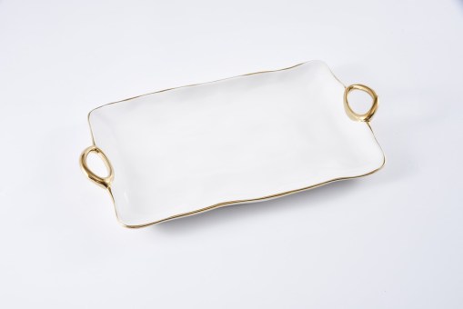 white and gold large serving platter