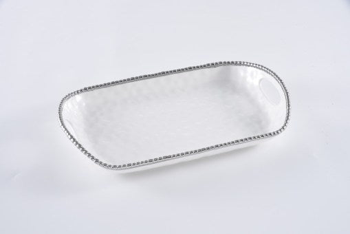 white and silver serving tray