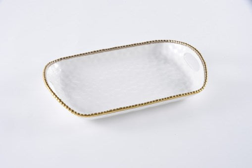 GOLD & WHITE RECTANGULAR TRAY WITH HANDLES