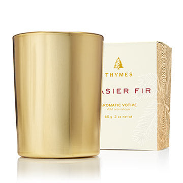 frasier fir gold gilded votive candle with box