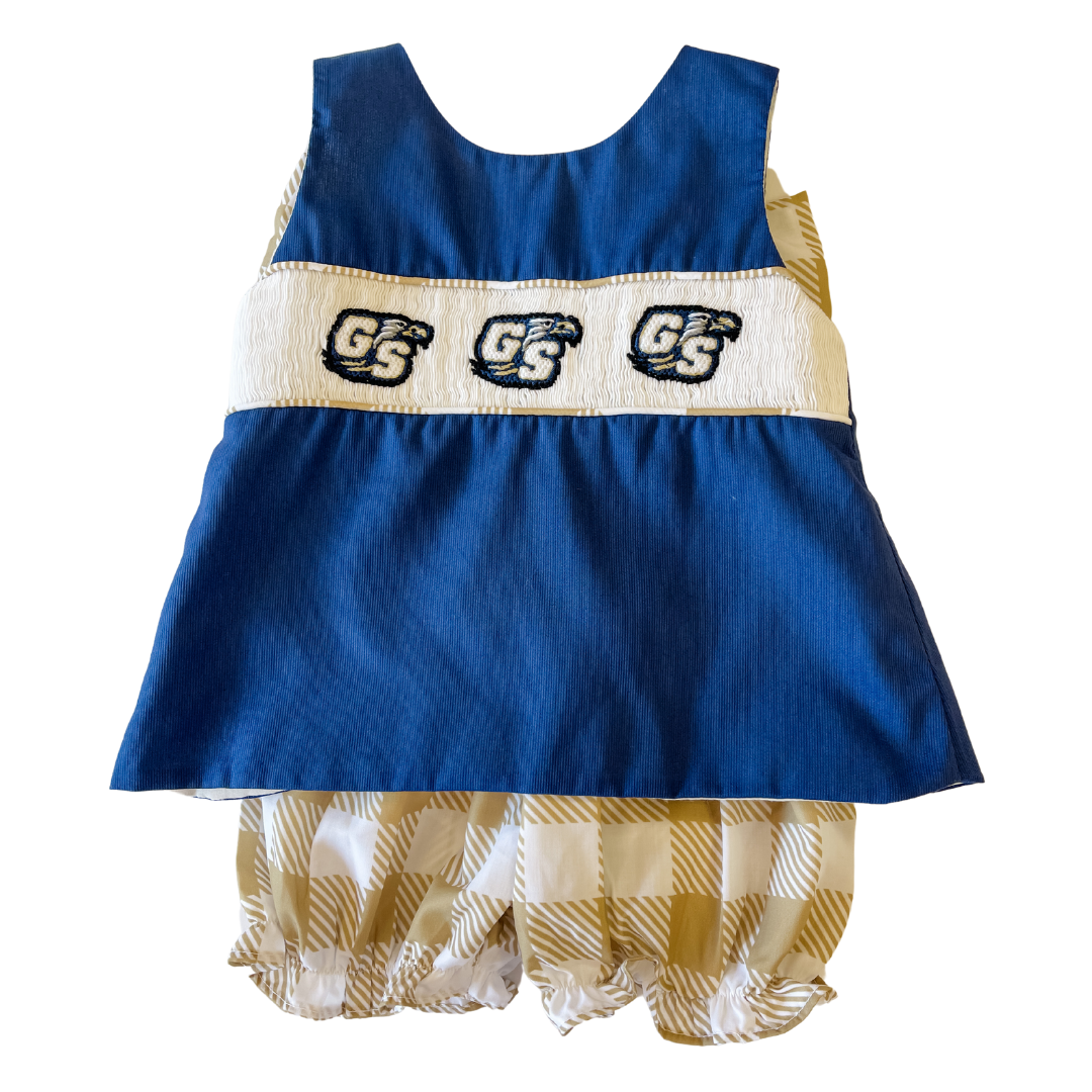 FINAL SALE NAVY GAME DAY SMOCKED SET GIRL / 5T FINAL SALE NAVY GAME DAY SMOCKED SET GIRL / 5T