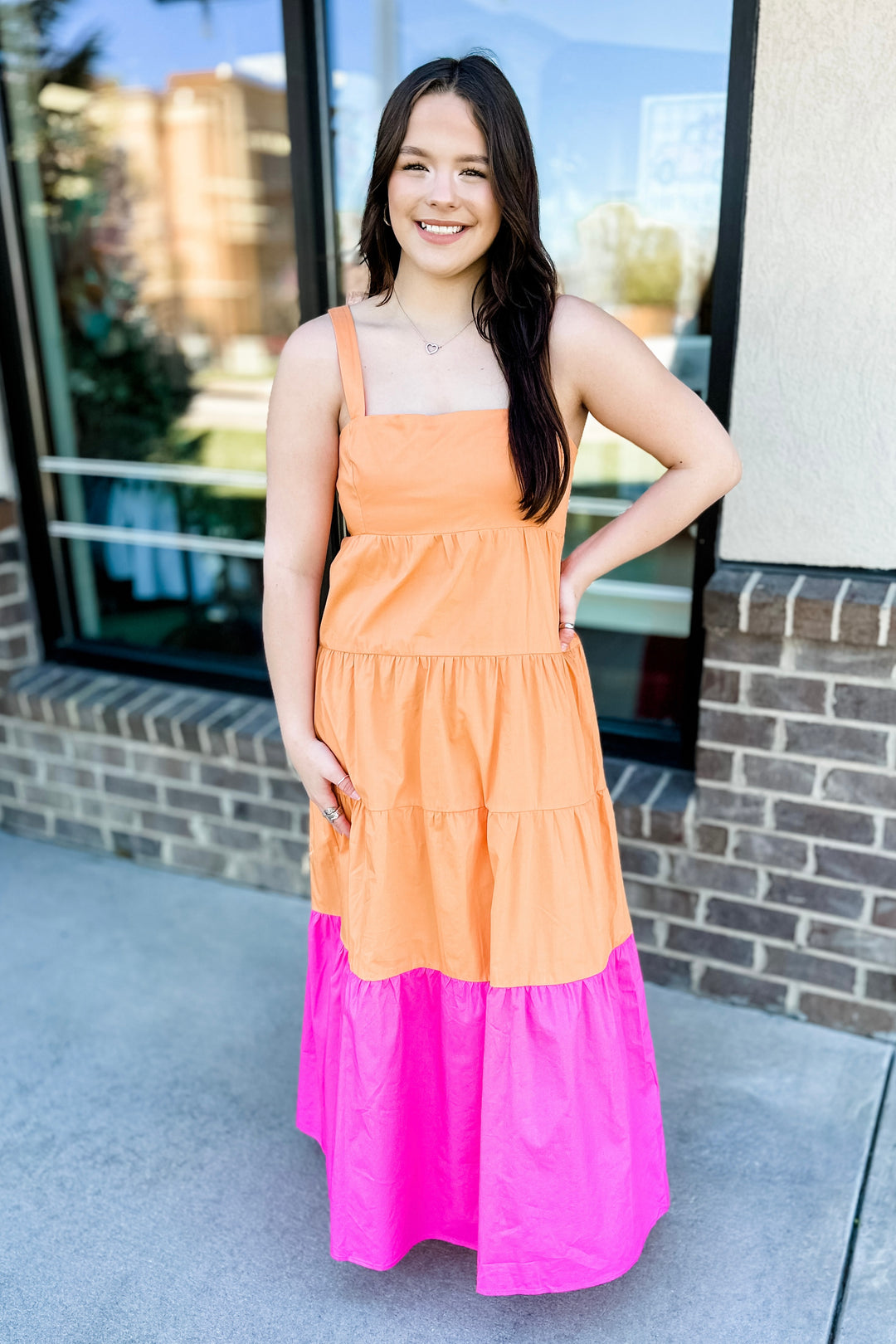 Orange and Pink Color Block Dress