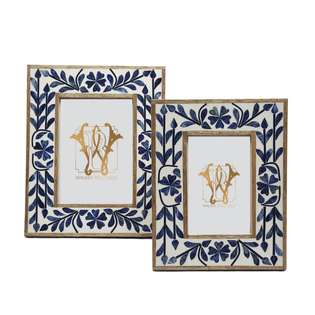 NAVY FLORAL INLAY FRAME