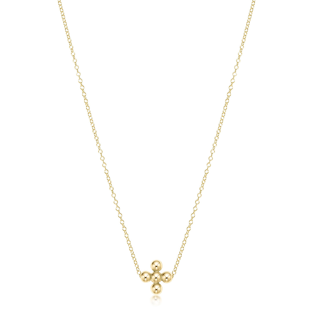 16" NECKLACE GOLD, CLASSIC BEADED SIGNATURE CROSS