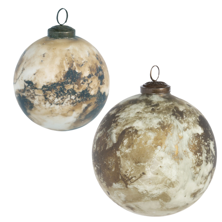 BROWN MARBLE MERCURY GLASS BALL ORNAMENT