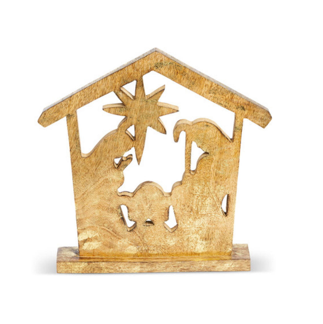WOODEN CARVED TABLETOP NATIVITY
