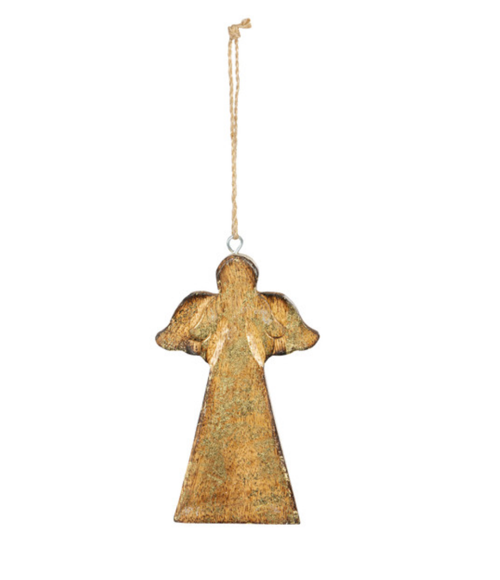 WOODEN CARVED ANGEL ORNAMENT