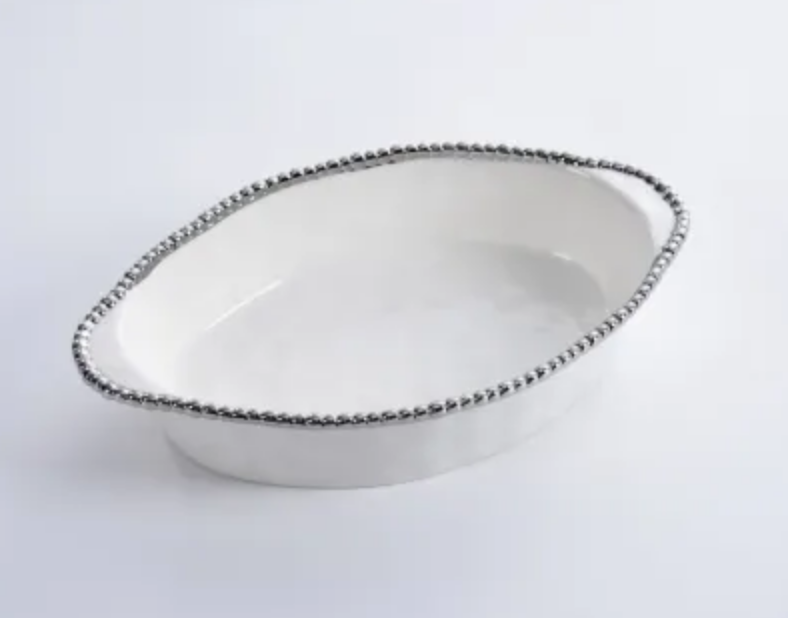 SILVER & WHITE OVAL BAKING DISH