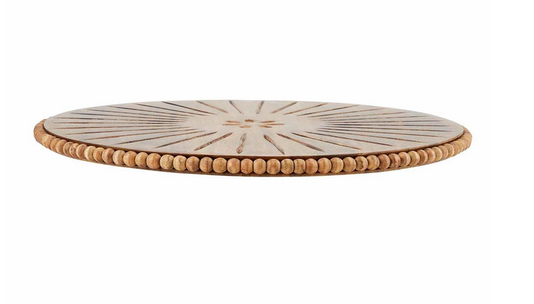 BEADED WOOD CARVED LAZY SUSAN