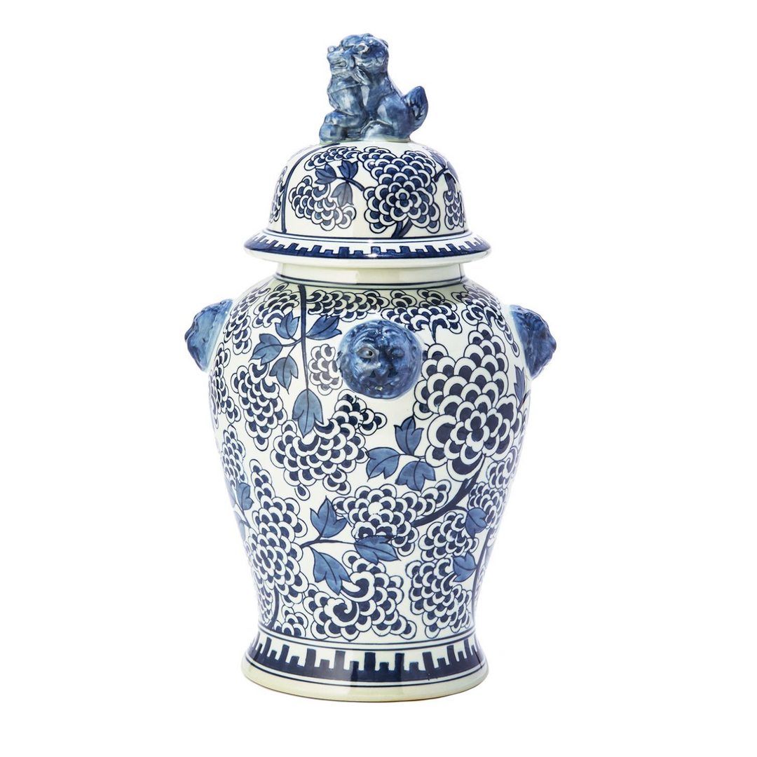 blue & white peony ginger jar