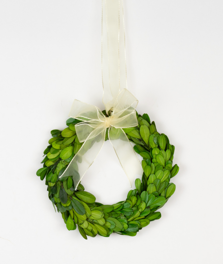 PRESERVED BOXWOOD ROUND WREATH WITH RIBBON