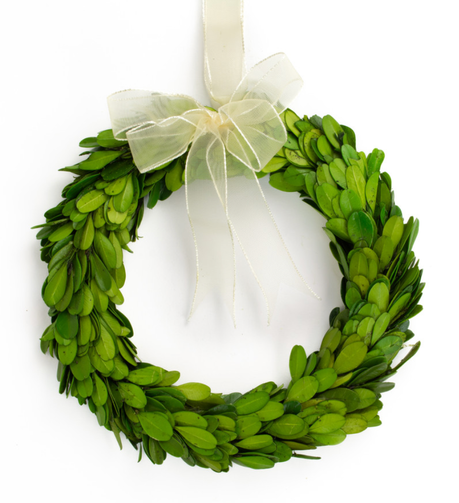 PRESERVED BOXWOOD ROUND WREATH WITH RIBBON