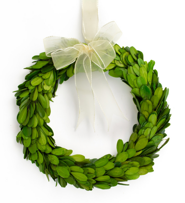 PRESERVED BOXWOOD ROUND WREATH WITH RIBBON