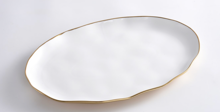 WHITE AND GOLD OVAL TRAY