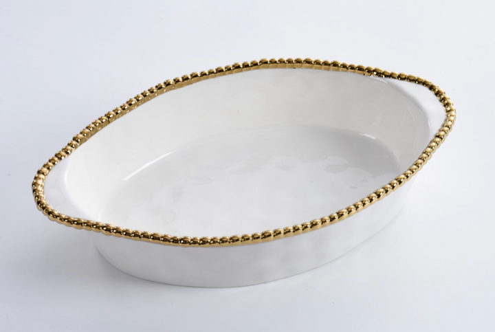 GOLD & WHITE SALERNO OVAL BAKING DISH