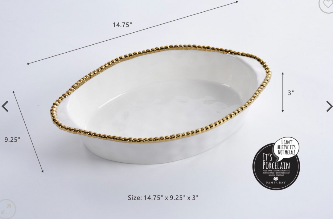 GOLD & WHITE SALERNO OVAL BAKING DISH