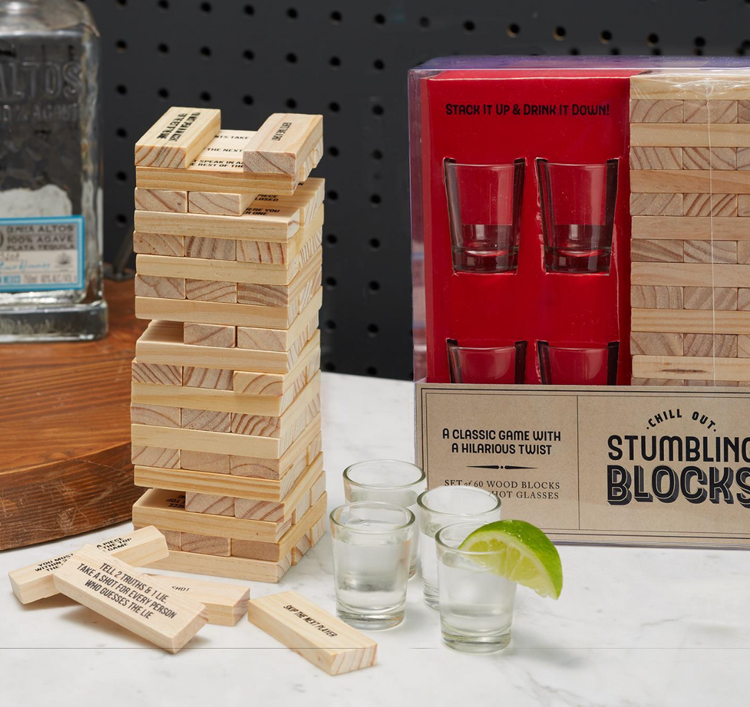 CHILL OUT STUMBLING BLOCK GAME WITH A TWIST IN A GIFT BOX