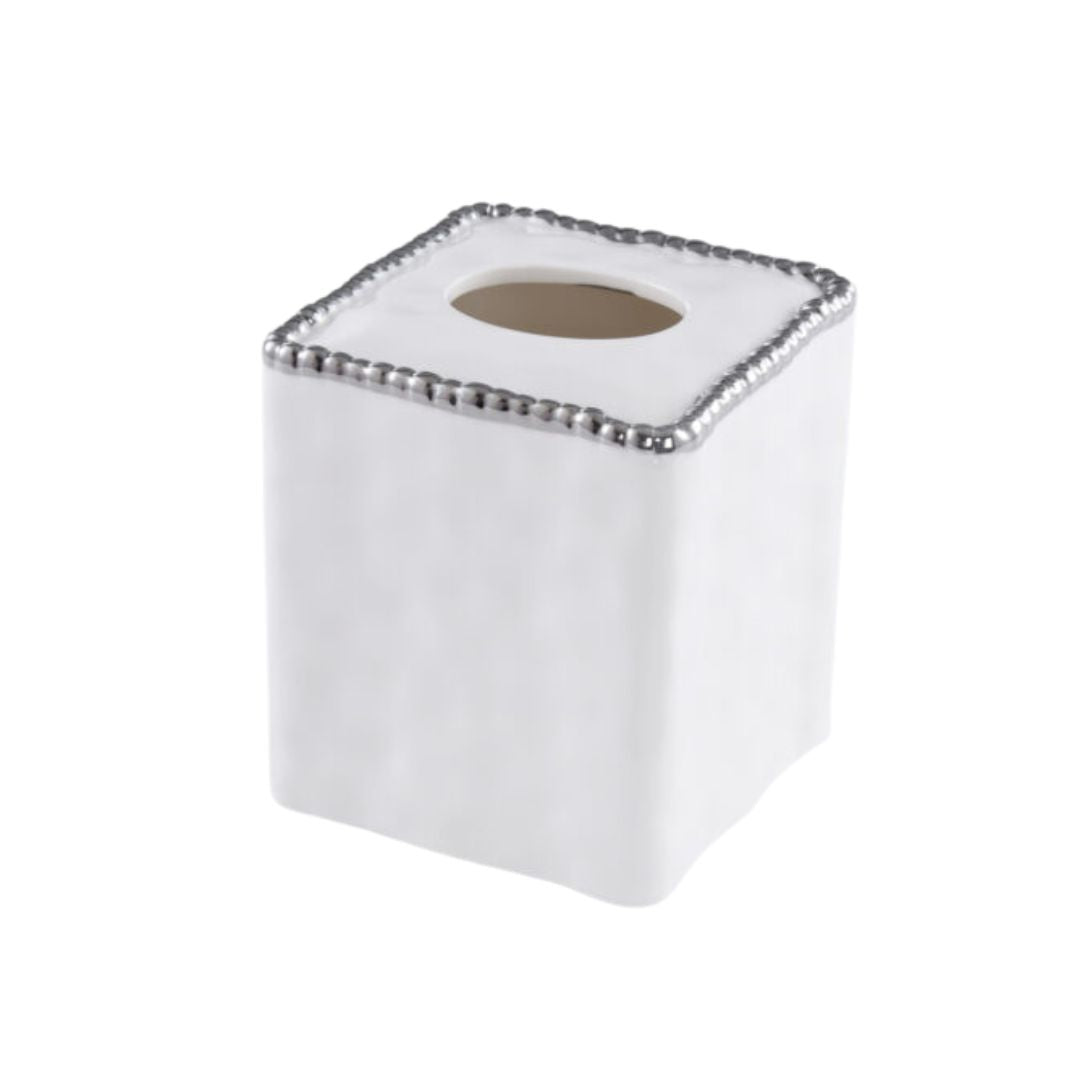 VANITY ACCESS SILVER BEADS SQUARE TISSUE BOX