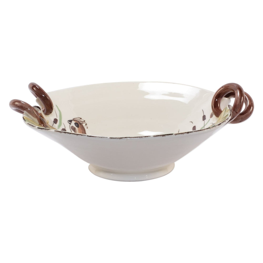 WILDLIFE QUAIL SCALLOP HANDLED BOWL - side view