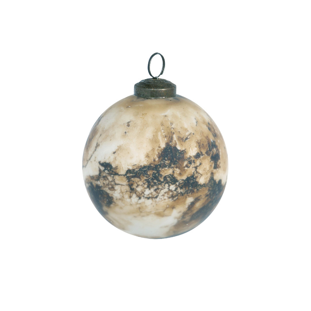 BROWN MARBLE MERCURY GLASS BALL ORNAMENT